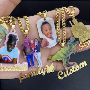 Custom Photo Necklace - Name Picture Necklace - Personalized Photo Pendant - Picture Nameplate Necklace - Gold Photo Necklace