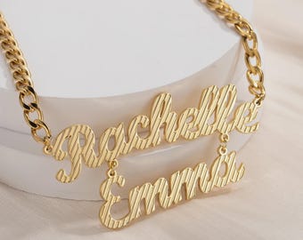 Aangepaste ketting met twee namen: dubbele naamhanger, sierlijke naamplaatjeketting met kinketting
