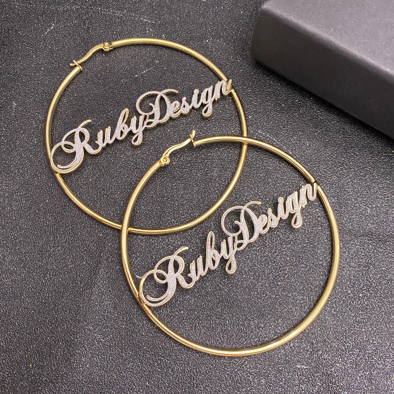 Personalized Hoop Earrings Name Hoop Earrings Gold Name Etsy