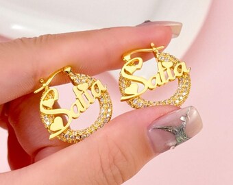 Aangepaste bling-naam twist-oorbellen, gepersonaliseerde sieraden