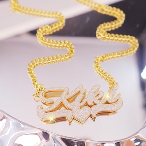 Custom Double Name Necklace, Bling Name Necklace, Personalized Name Necklace, Cuban Chain Necklace, Name Necklace, Custom Jewelry Gift