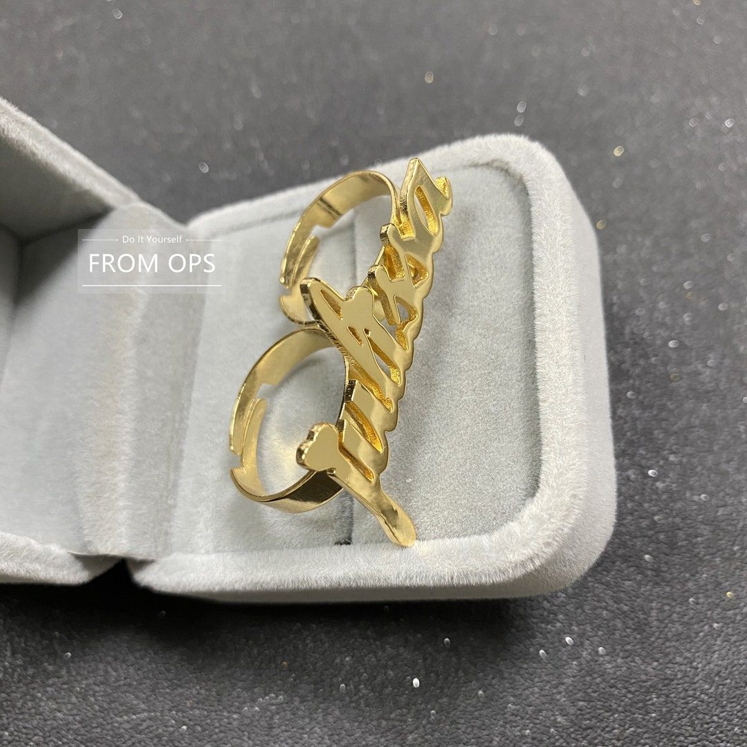 Custom Name Ring•two Finger Ring •nameplate Ring•minimalist Rings ...