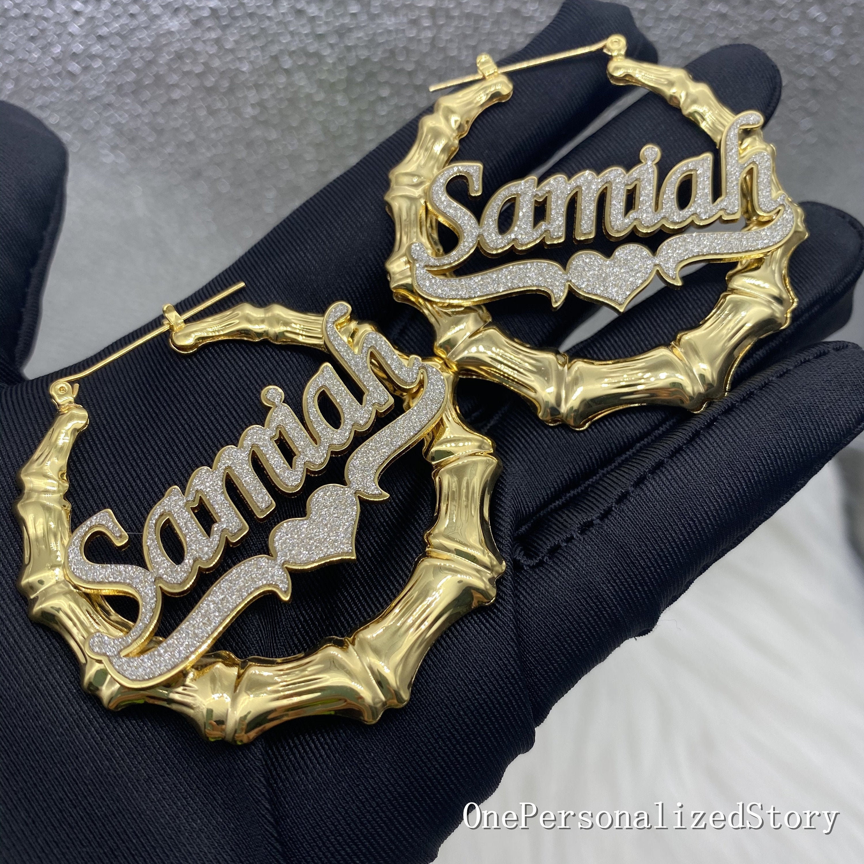 Custom Bamboo Earringsname Bamboo Earringbling Bamboo Etsy