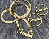 Custom Name Necklace and Hoop Earring Set, Personalized Jewelry