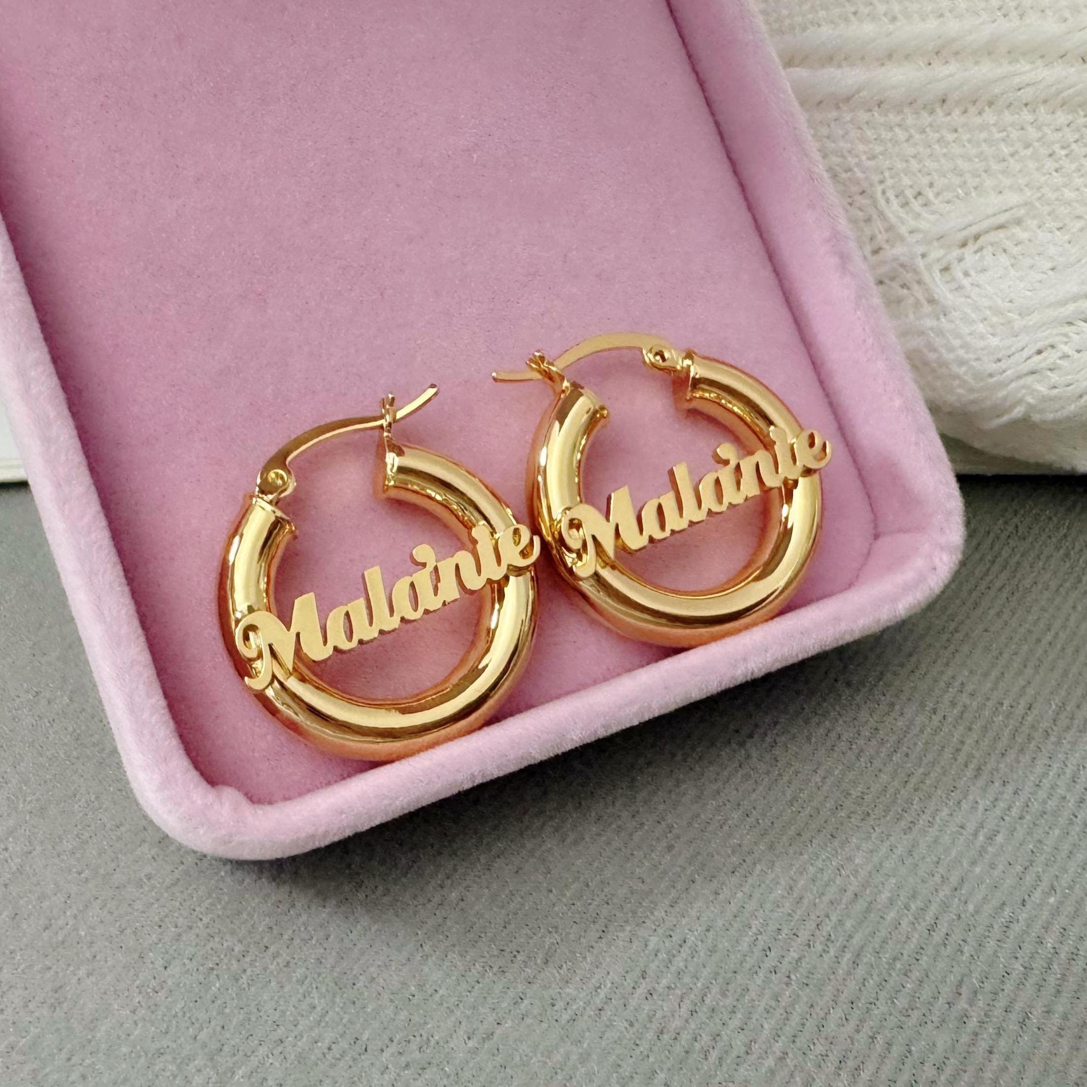 Custom Name Hoop Earrings, 18k Gold Filled, Personalized Gift