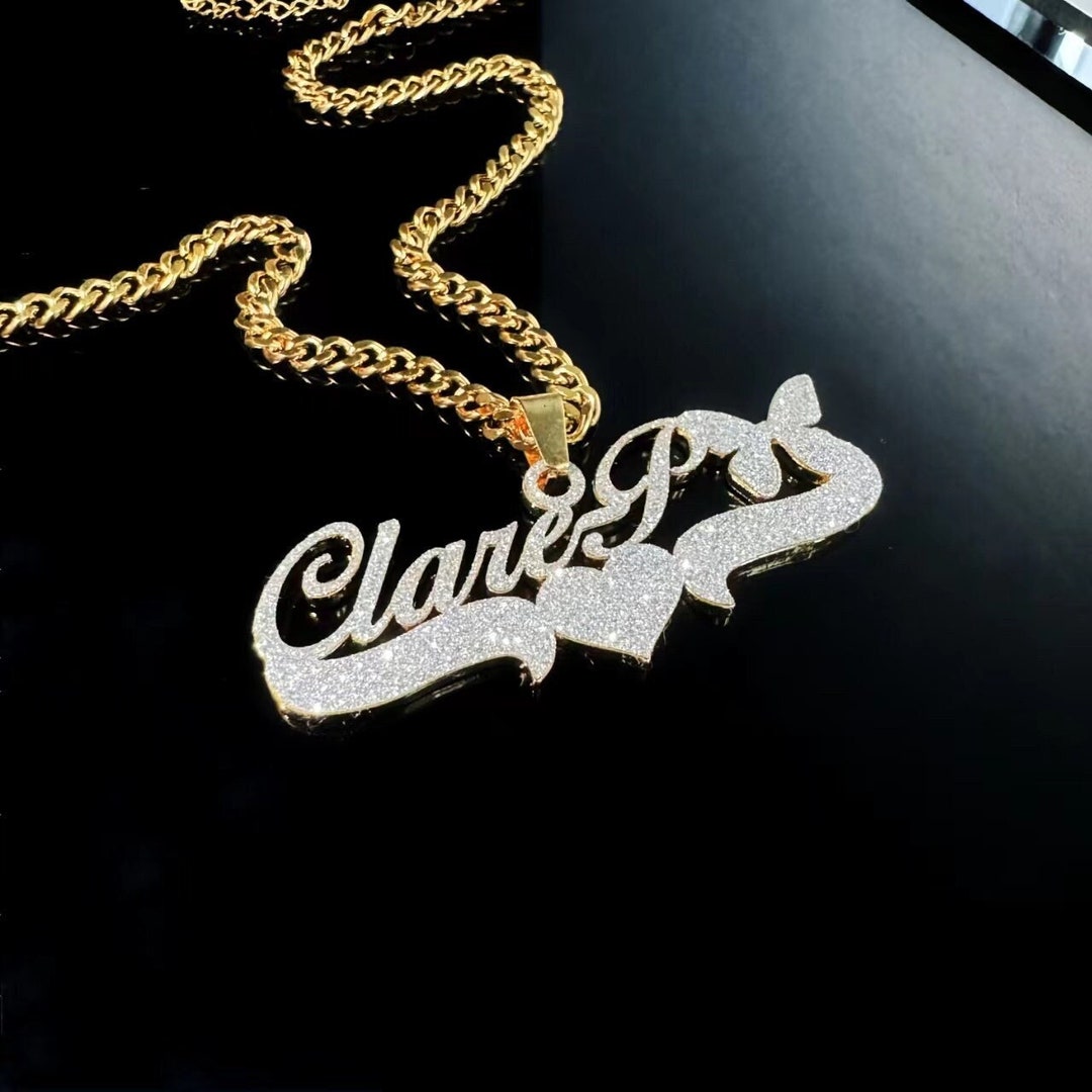 Custom Bling Name Necklace, Cuban Chain, Personalized Name Pendant - Etsy