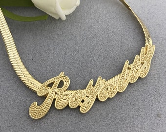 Name Necklace With Herringbone-custom 