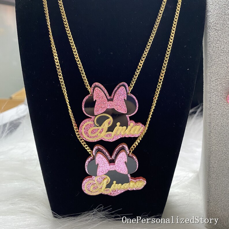 Acryl ketting naam-Minnie Mouse ketting-aangepaste acryl ketting-meisjes kettingen-acryl naamplaatje ketting-kindercadeau afbeelding 6