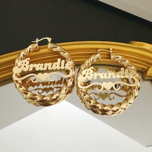 Custom Name Earrings,Name Twist Hoops,Women Name Earring,Gold Name Earring,Large Big Hoop Earrings,Personalized Earrings,Custom Gift for Mom