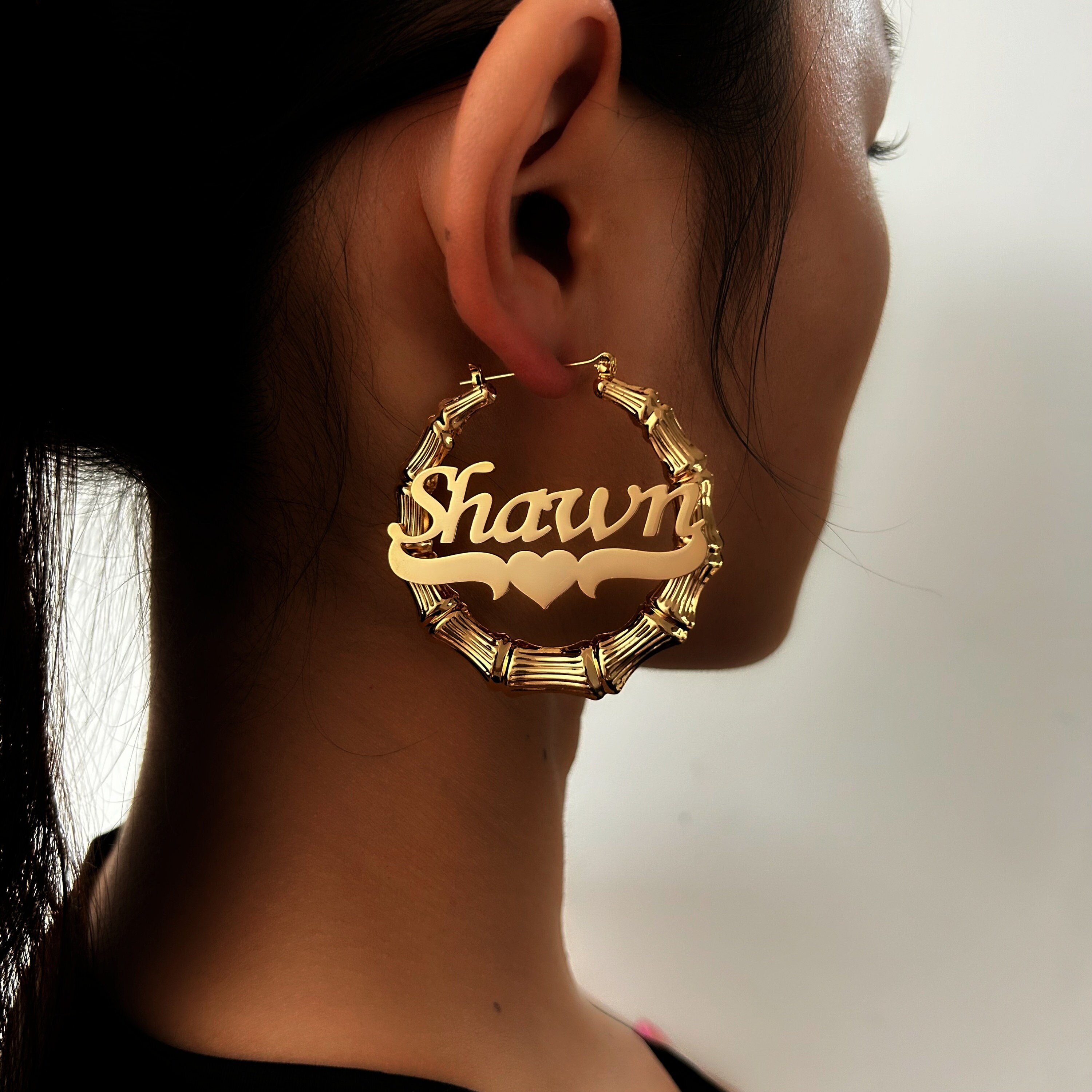 Personalized Jewelry Bamboo Hoops Custom With Name