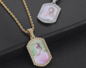 Aangepaste foto hanger ketting: diamanten zirkoon Cubaanse ketting, sieraden cadeau voor hem/haar