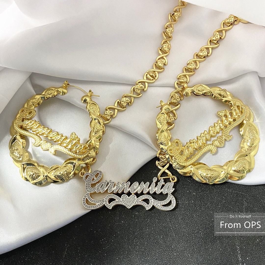 XOXO Earrings Nameplate Necklace Setcustom XO Style Bamboo Earrings