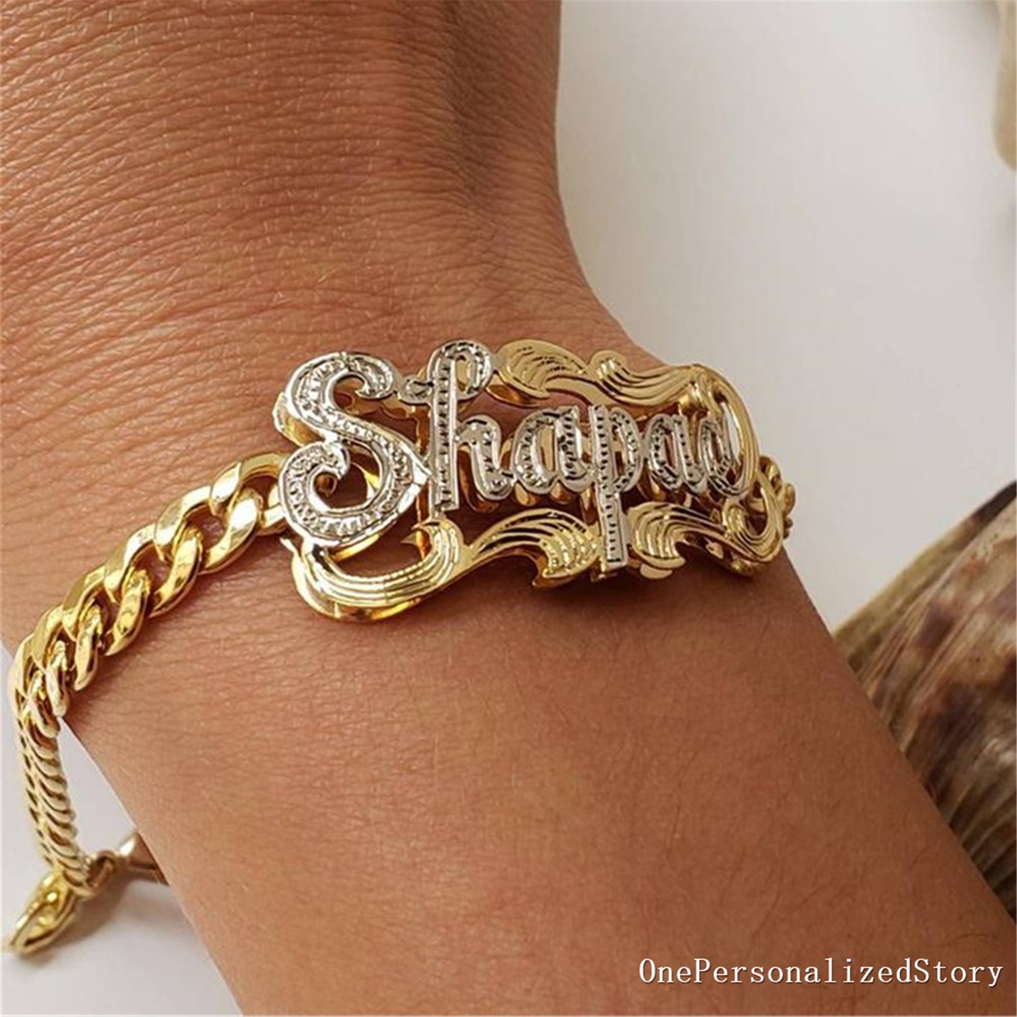 Nameplate Bracelet With 8mm Cuabn Chain Custom Name Bracelet