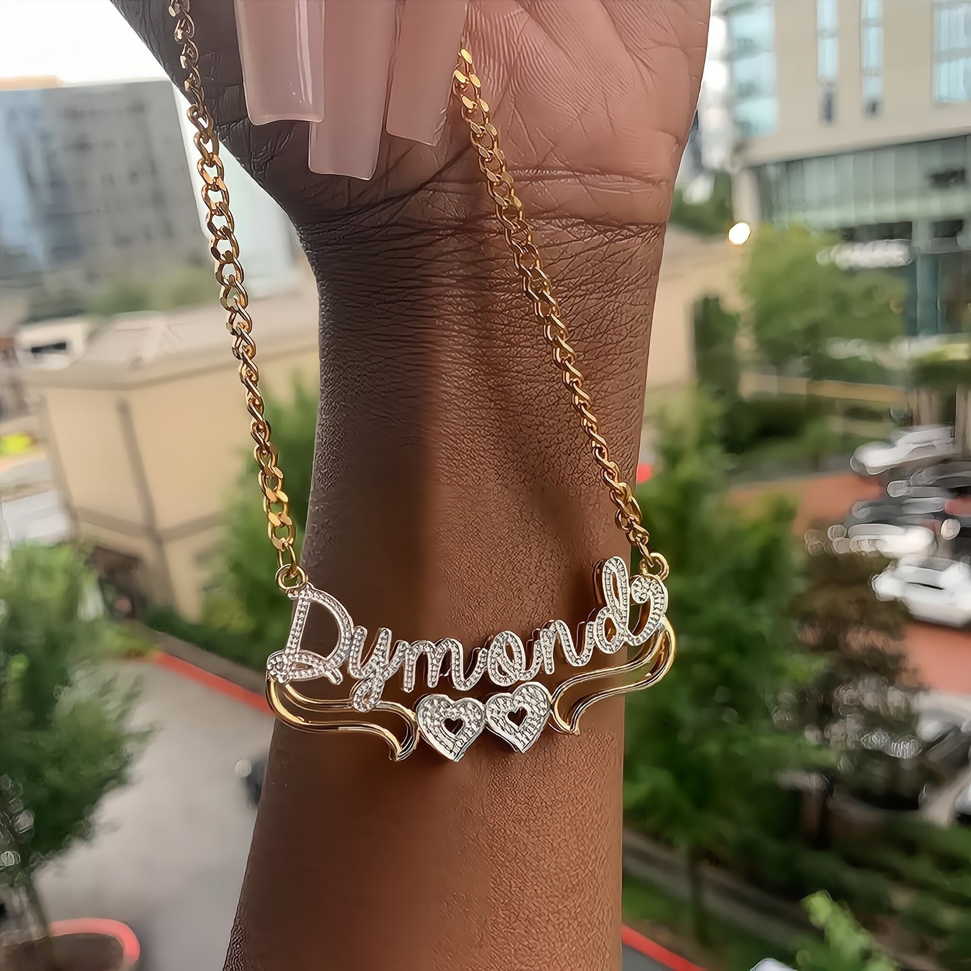 Nameplate Necklace Double Name Plate Custom Name Necklace