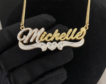 Custom 3D Name Necklace, Two-tone Stainless Steel  display picture 1