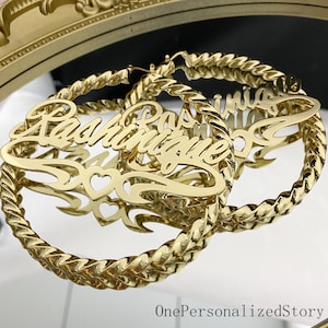 Personalized Bamboo Hoop Earrings, Twist Hoop Earrings Name, Custom Name Earrings, Hoop Earrings Name, Earrings For Women