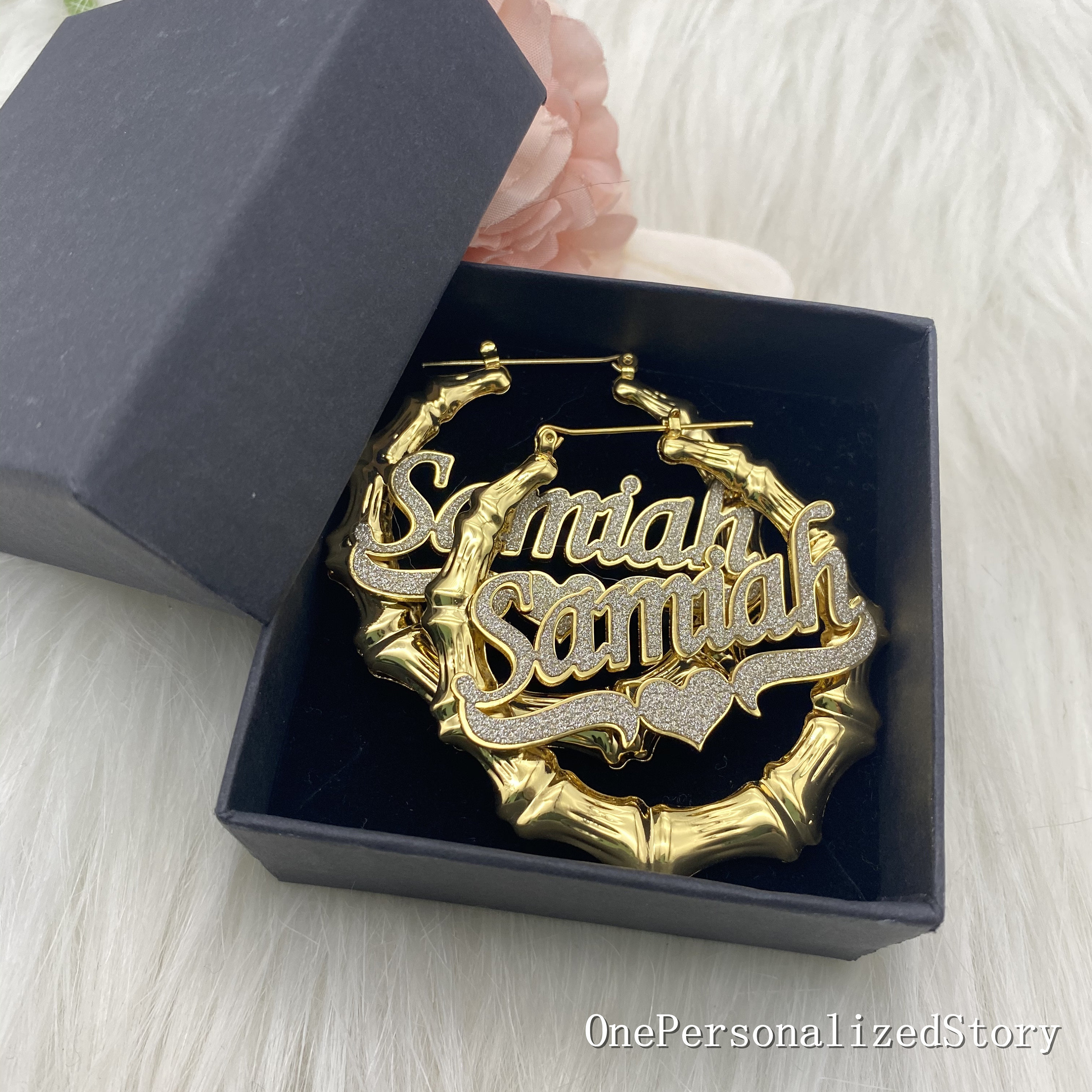 Custom Bamboo Earringsname Bamboo Earringbling Bamboo Etsy