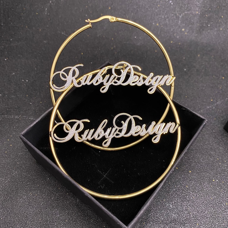 Personalized Hoop Earrings Name Hoop Earrings Gold Name Etsy