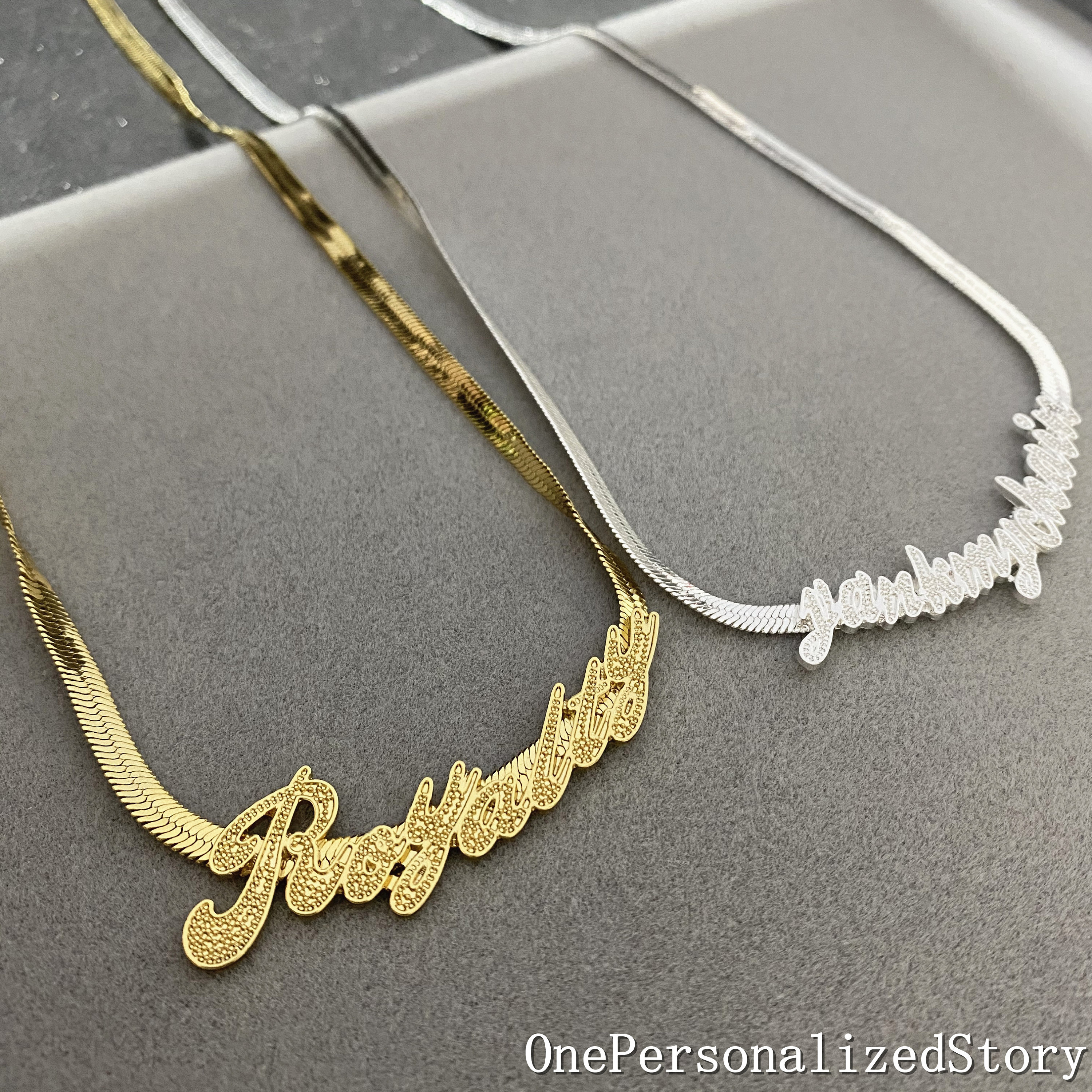 Herringbone chain on sale with name