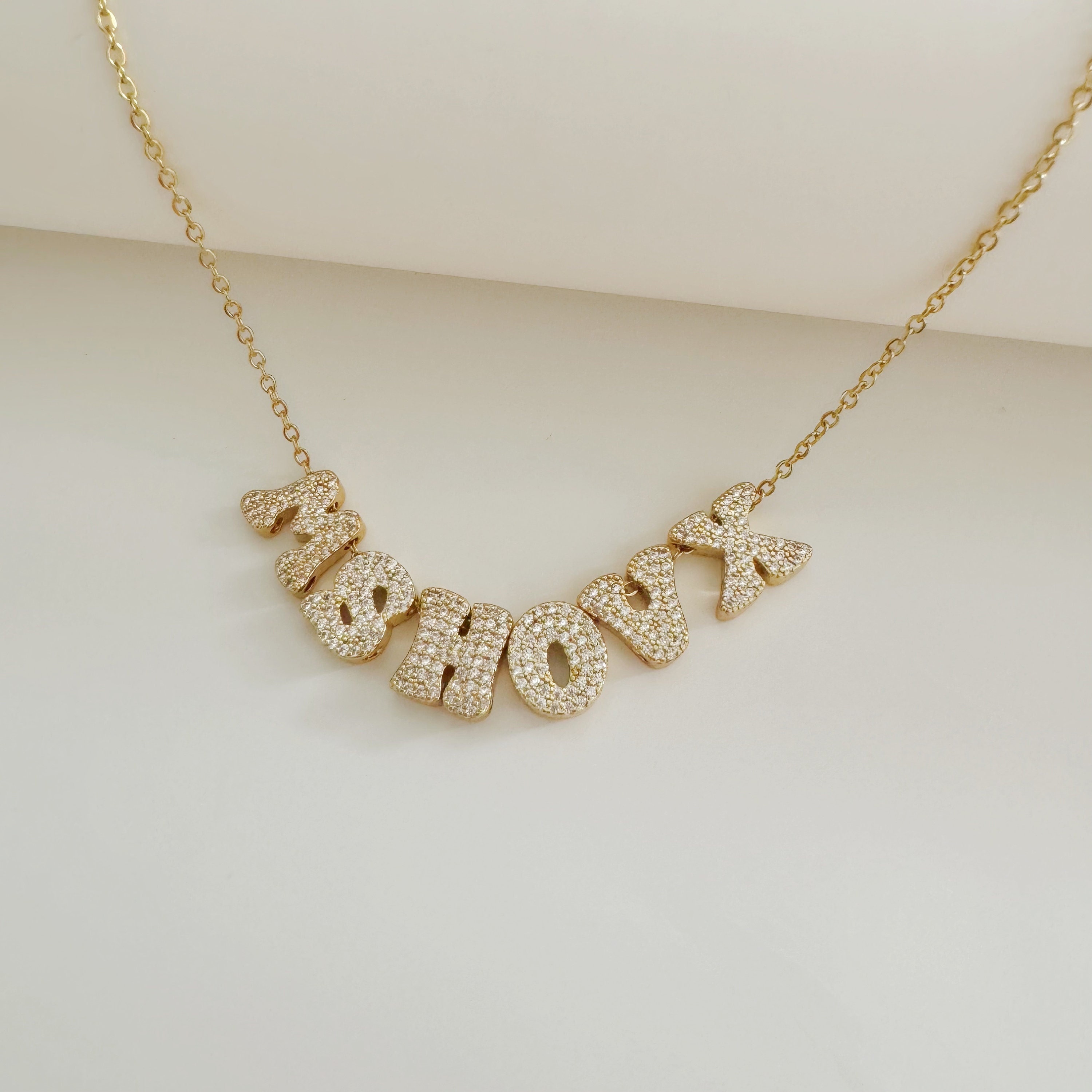 Custom Bubble Name Necklace,diamond Name Necklace,custom 3D Bubble Name ...
