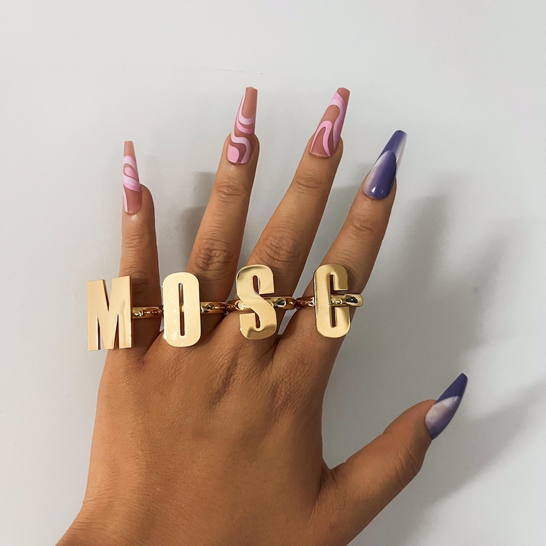 Mosc Hande Multiple Fingers Initial Ring, Custom Name Rings, Letter Rings ...