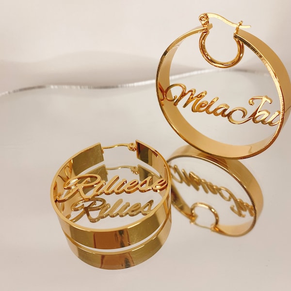 Name Hoop Earrings, Custom Letter Hoop Earrings, Circle Earrings Name, Personalized Earrings, Kids Hoop Earrings, Nameplate Hoops For Women