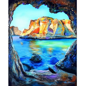 arte original pintura del mar pintura marina marino, laguna azul cueva de mar, arte de la costa italiana Pintura de la pared, arte del paisaje marino