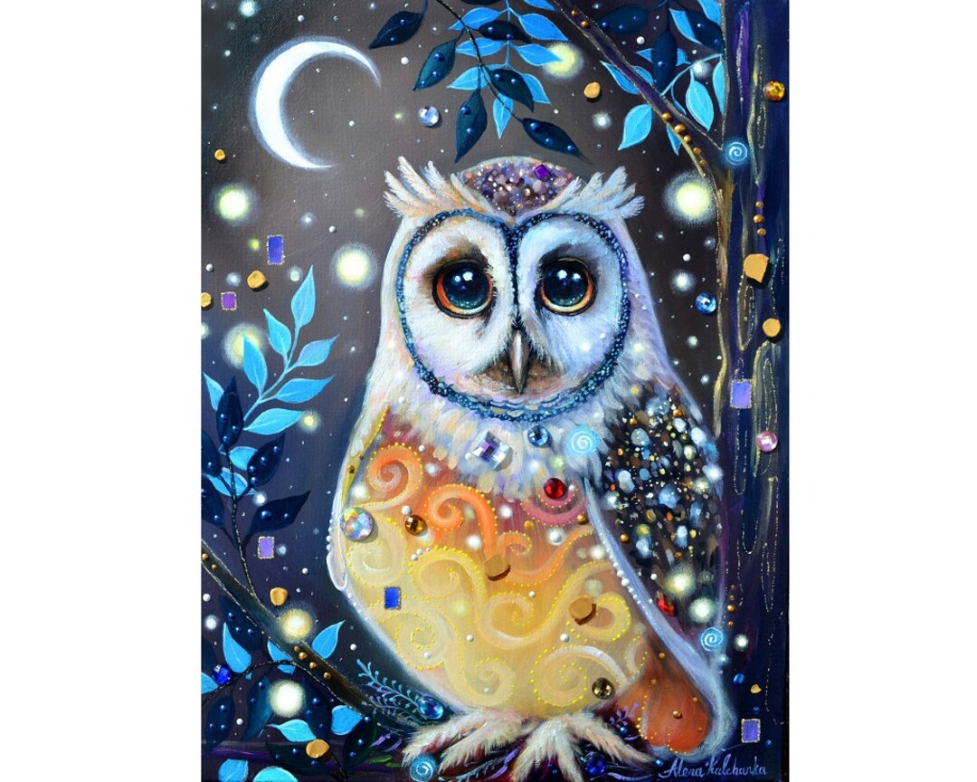 Owl Original Art Print, Owl Poster, Wild Birds Art Print, Night Art