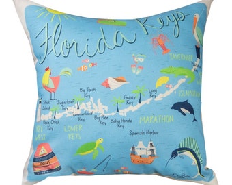 Florida Keys Map Climaweave Pillow 18" Indoor/Outdoor