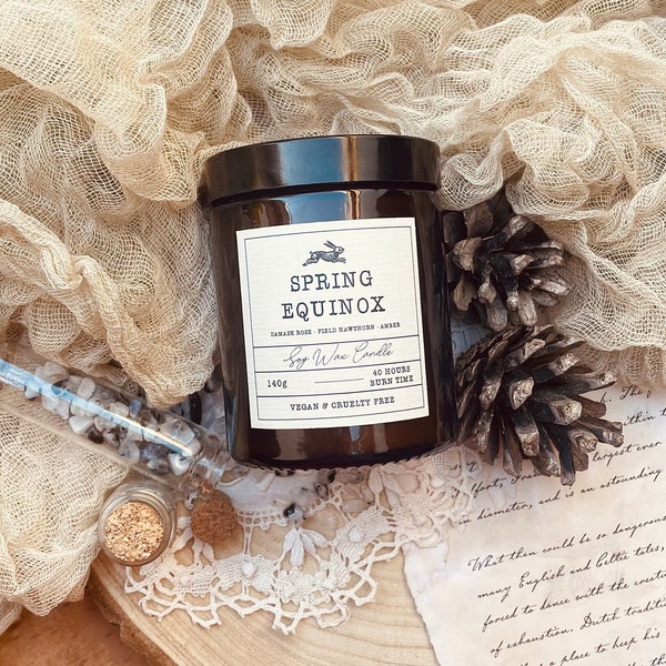 Spring Equinox - Handmade Scented Soy Vegan Candle - Scented Vegan Soy Wax Candle In Apothecary Jar - Pagan Witch Candle - Witchcraft Candle