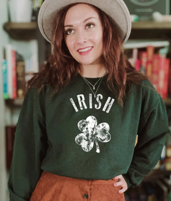 St Patrick s Day Irish Sweatshirt T shirt Irish Clover Vintage Green Shamrock Distressed Etsy