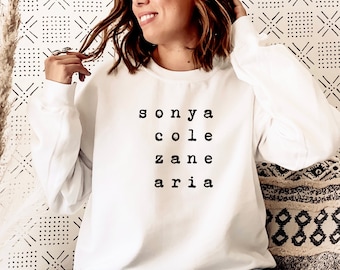 Custom Name List Minimalist Sweatshirt, Personalized Names, Family Names Shirt for Mother's Day, Gift for Mom, Gift for Grandma, Typewriter