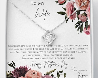 Personalized Mother's Day Necklace For Mom Mahogany Box Love Knot Infinity Necklace with On Demand Message Card Custom
