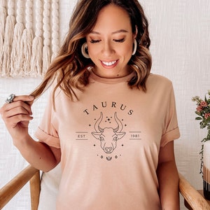 Tauro Zodiaco personalizado Astrología Camiseta Boho Cumpleaños Regalo Año de Nacimiento Gráficos Regalo Regalo para Ella