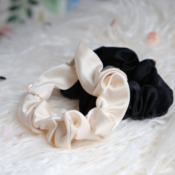 Cream and Black Scrunchie Set Amazon.com : Silk Scrunchies Set of 3, Prevent Frizz  main image 2