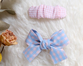 à cheveux | Lot de 2 | Jolies barrettes à cheveux | Noeud pour cheveux | Accessoire cheveux | Rose bébé et bleu