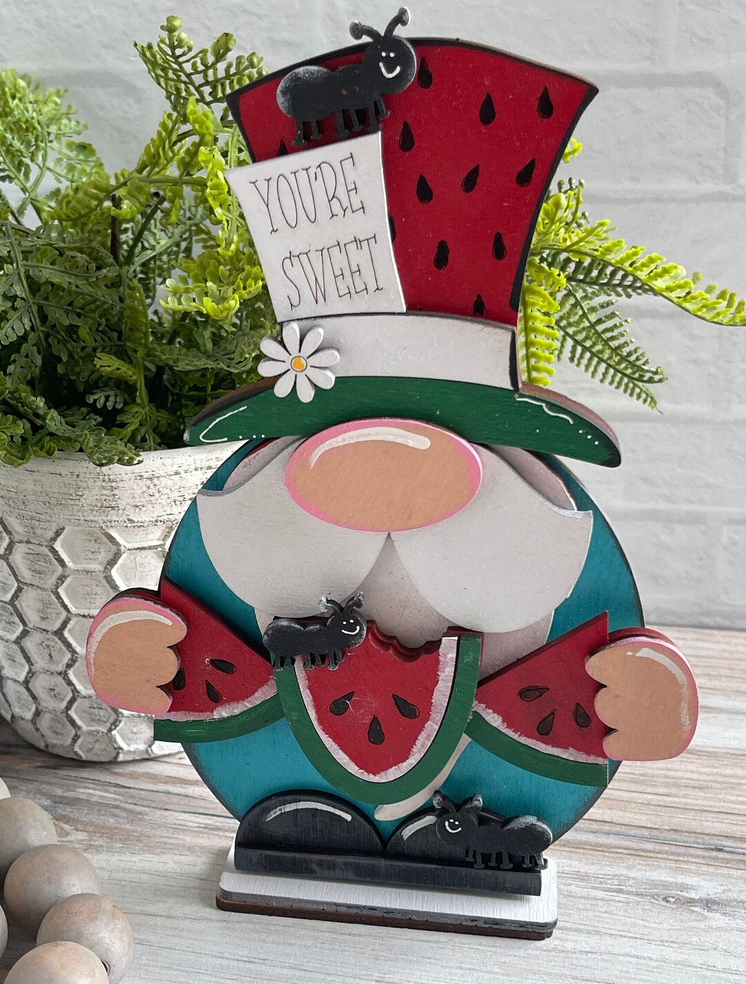 Watermelon Gnome Shelf Sitter Hand Painted Shelf Decor Etsy