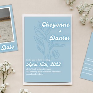Retro Groovy Minimalist Wedding Invitation Set, Canva Template, Printable Invitation, Photo Invitation, Customizable