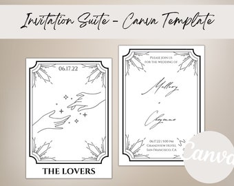 The Lovers Tarot Card Til Death Do Us Part Wedding Invitation Set, Canva Template, INSTANT Download, Printable Invitation, Photo Invitation
