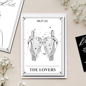 Set di inviti di nozze The Lovers 2 Tarot Card Til Death Do Us Part, modello Canva, invito stampabile con download immediato, invito fotografico