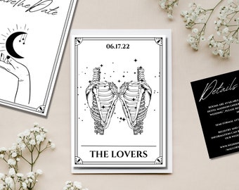 De Lovers 2 Tarot Card Til Death Do Us Part Bruiloft uitnodiging Set, Canva sjabloon, INSTANT Download afdrukbare uitnodiging, foto uitnodiging
