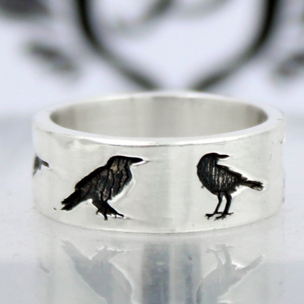 Crow Band Ring, 925 Sterling Silver Ring, Silver Band Ring, Bird Ring, Raven Ring, Silver Ring, Birdie Ring, Statement Ring, Handmade Ring