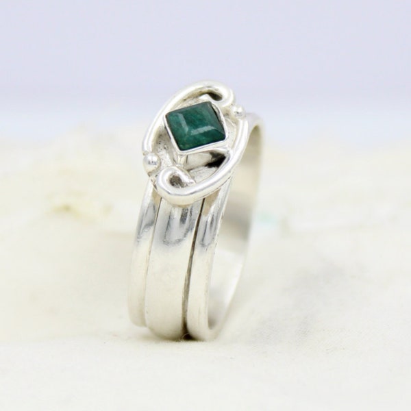 Emerald Stone Ring, 925 Sterling Silver, Emerald Spinner Ring, Worry Ring, Fidget Ring, Silver Spinner Ring, Meditation Ring, Handmade Ring