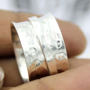 Sterling Silver Hammered Spinner Ring: Wide Band Fidget Anxiety Ring