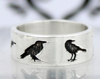 Crow Band Ring, 925 Sterling Silver Ring, Silver Band Ring, Bird Ring, Raven Ring, Silver Ring, Birdie Ring, Statement Ring, Handmade Ring