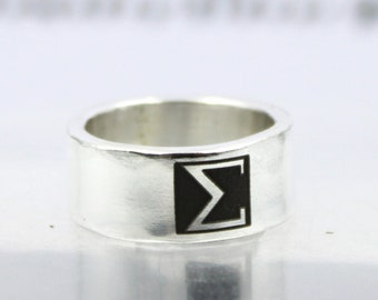 Anillo de banda de plata Sigma, anillo de plata de ley 925, anillo de banda, anillo Sigma, anillo de banda de símbolo Sigma, anillo de declaración, anillo hecho a mano, anillo de plata