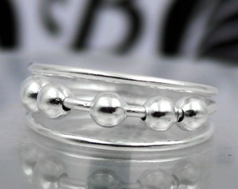 Handmade Sterling Silver Spinner Ring: Anxiety Worry Bead Ring