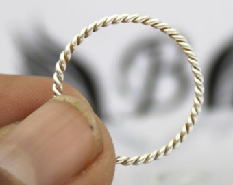 Handmade 1mm Sterling Silver Rope Ring - Thin Stacking Band