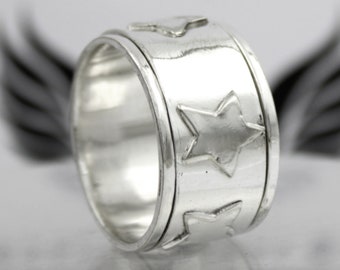Stern Spinner Ring, 925 Sterling Silber, Spinner Ring, Meditation Ring, Sorgen Ring, Angst Ring, Silber Stern Ring, Silber Ring, handgemachter Ring