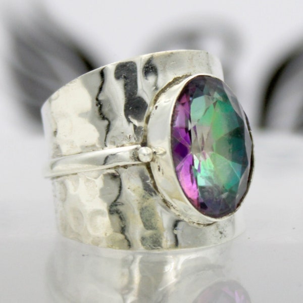 Mystic Topaz Ring, 925 Sterling Silver Ring, Designer Oval Mystic Topaz Ring, Band Ring, Natural Gemstone Ring, Statement Ring, Handmade